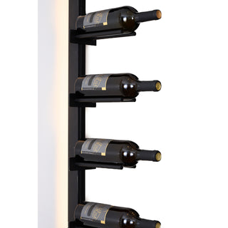 caption Close Up of Single Bottle Wide Cork Forward V Bar Floating Wine Rack (shown with optional LED lighting kit)