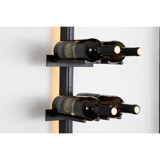 caption Close up of Double Bottle Wide Cork Forward V Bar Floating Wine Rack (shown with optional LED lighting kit)