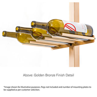 Vino Post & Plates - Floor to Ceiling Mounting System for Cork Forward Wine Pegs 3 bottle wide wine rail display golden bronze