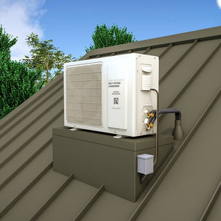 WhisperKOOL recessed ceiling mini split cooling system installed example condenser view