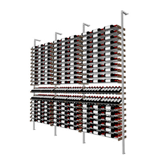 Millesime display Wine Rack - 3 Bottle Deep 9 bottle wide  & 9 Feet High aluminum and wood label forward wine rack