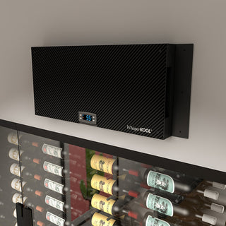 caption Slimline LS unit mounted above a glass door in a modern wine cellar