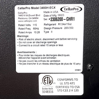 3400H-ECX Houdini Cooling Unit by CellarPro Cooling Systems