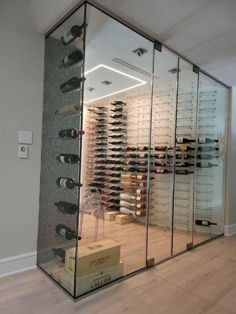 Glass enclosed wine wall cost sale