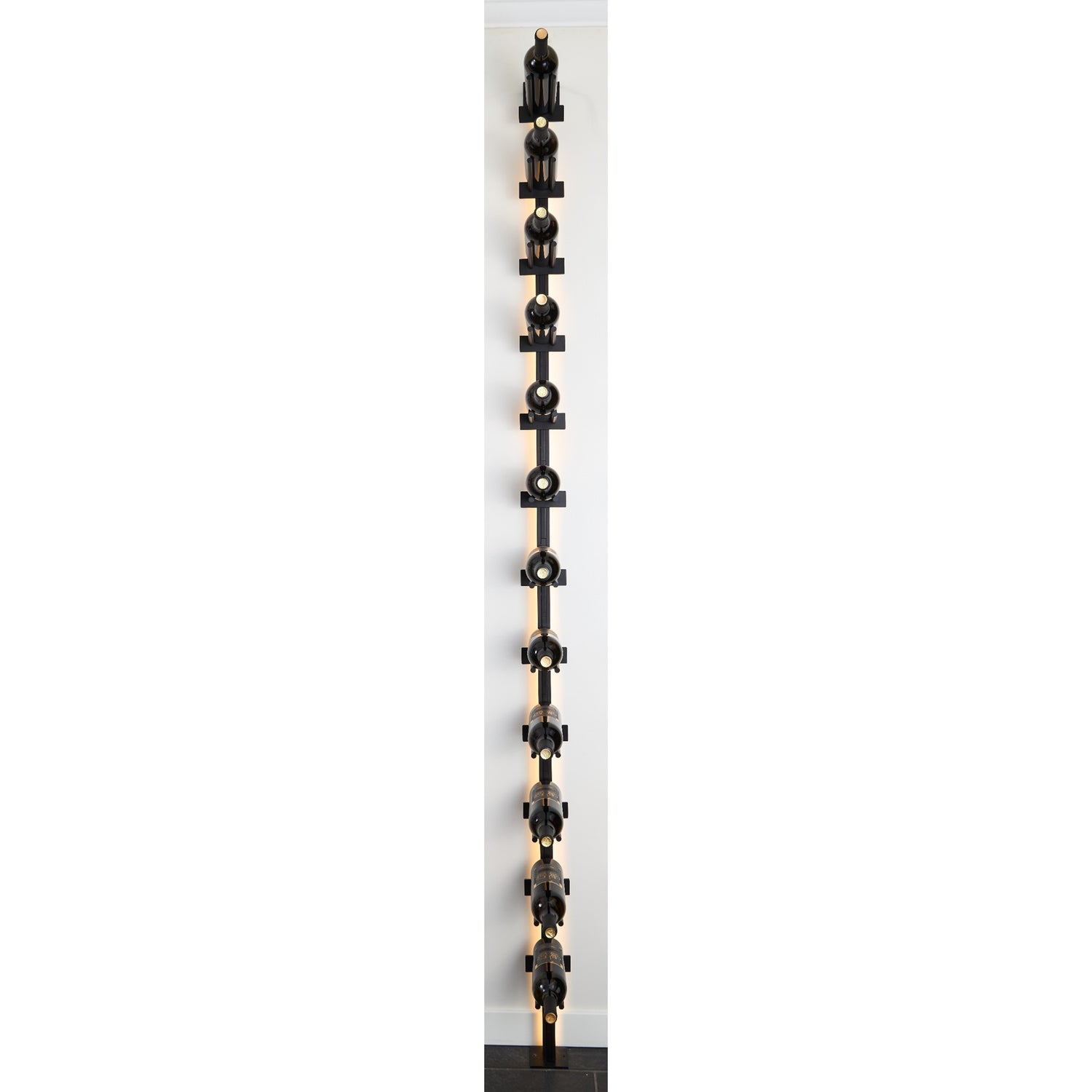 caption Single Bottle Wide Cork Forward V Bar Floating Wine Rack (shown with optional LED lighting kit)