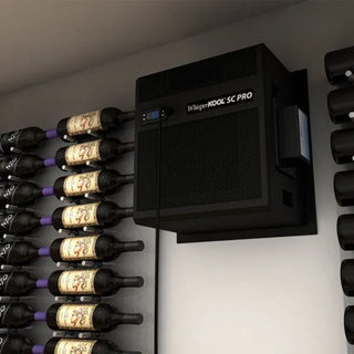 Close-up of the WhisperKOOL SC Pro 4000 cooling unit’s bottle probe, measuring liquid temperature for precise wine storage.