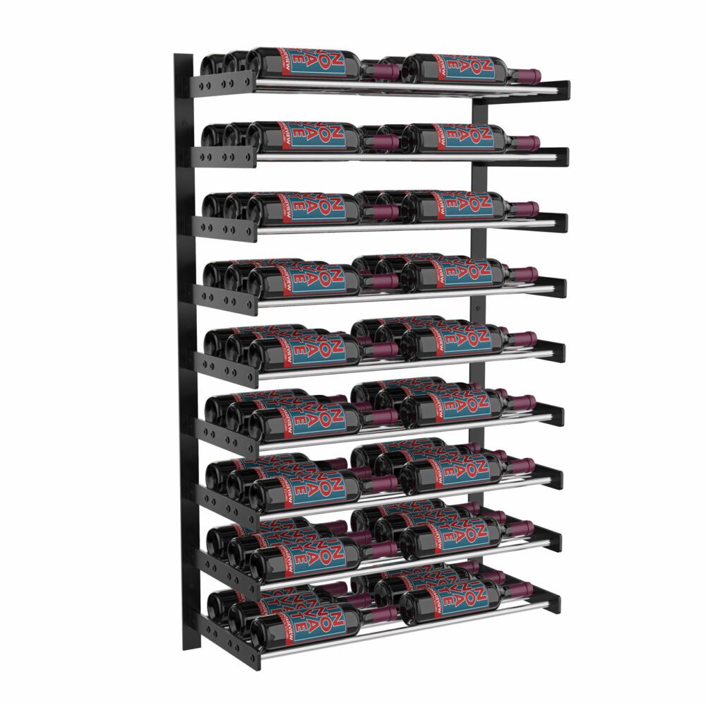 Evolution Wine Wall 45 - 2 Wide, 2 Deep, Chrome Rails