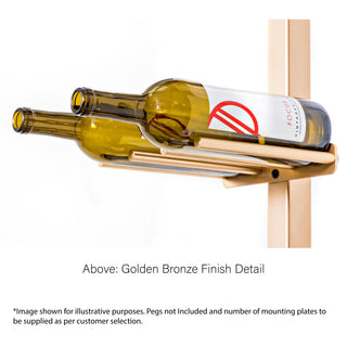Vino posts & Plates - floor to ceiling Mounting System for cork forward Wine pegs 2 bottle wide in golden bronze 