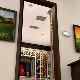 WhisperKOOL recessed 4000 ceiling mount split cooling system installed example a minimal design for modern wine cellars