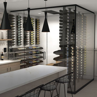 WhisperKOOL recessed 4000 ceiling mount split cooling system  installed example a modern minimal refrigeration solution for compact wine cellars 