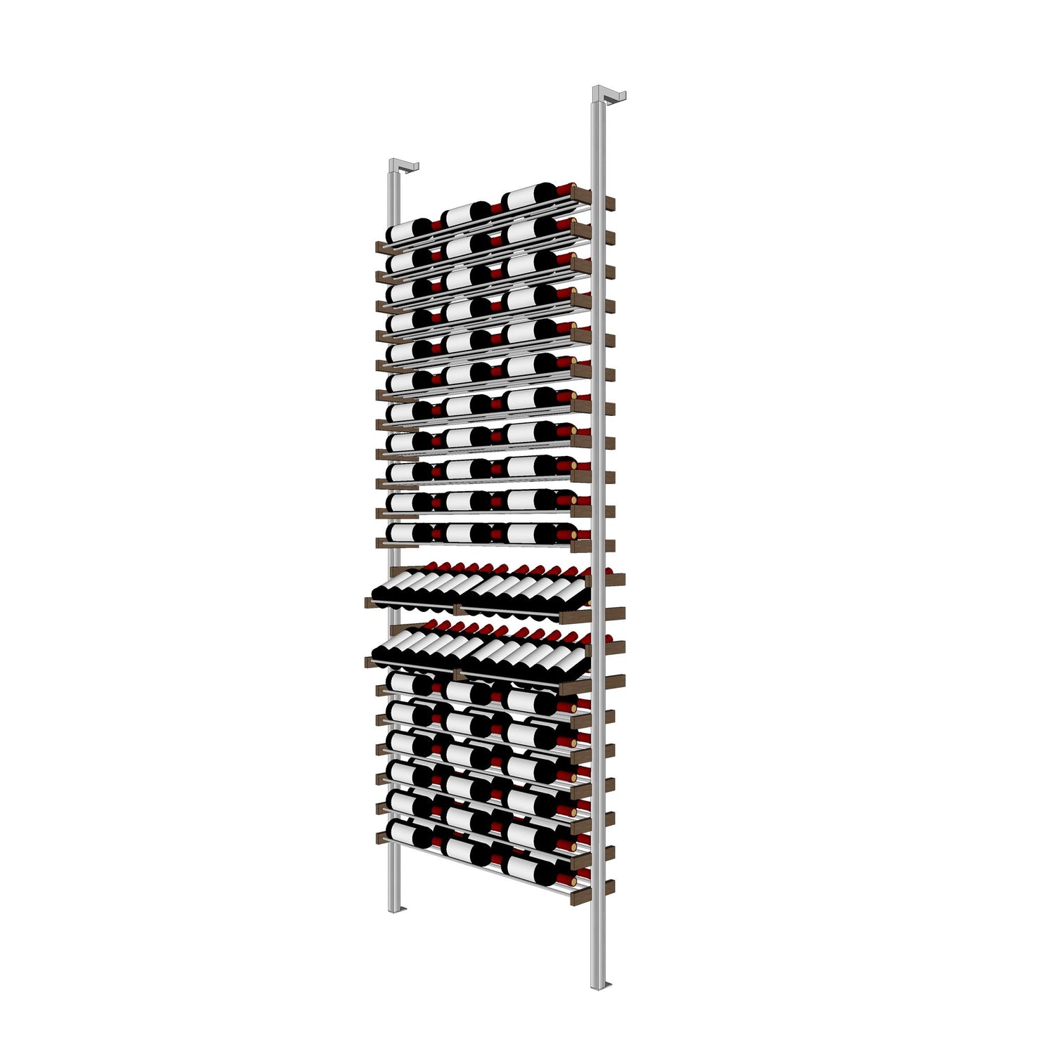 Millesime display Wine Rack - 2 Bottle Deep 3 bottle wide  & 9 Feet High aluminum and wood label forward wine rack